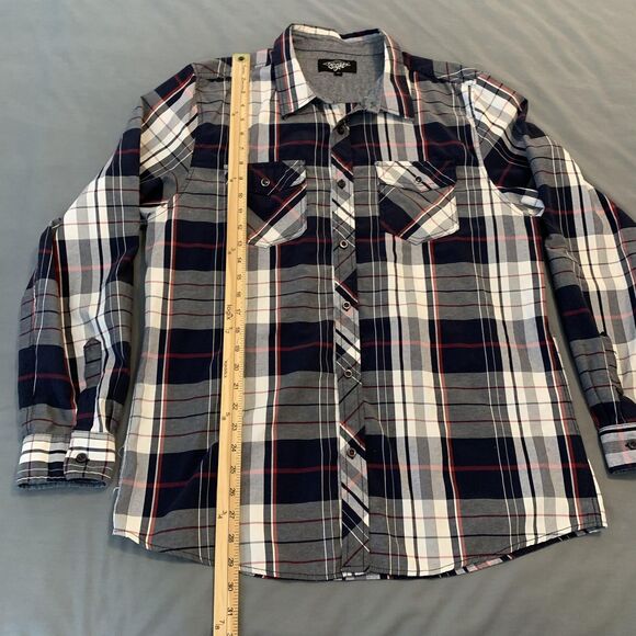 Eighty Eight Shirt Mens XL Gray Navy Red Plaid Button Front Long Sleeve Western - Picture 5 of 7
